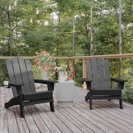 Flash Furniture Gray Adirondack Patio Chairs with Cupholder, 2PK 2-LE-HMP-1044-10-GY-GG